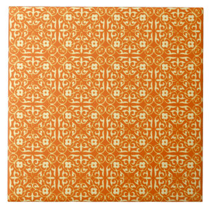 Azulejo De Cerámica Modelo medieval del damasco, mandarina