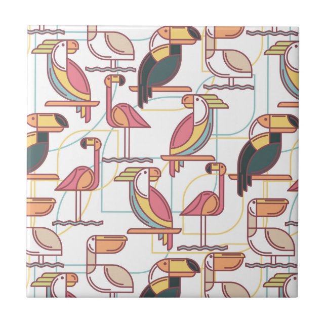 Azulejo De Cerámica Modelo moderno con los pájaros tropicales (Frente)