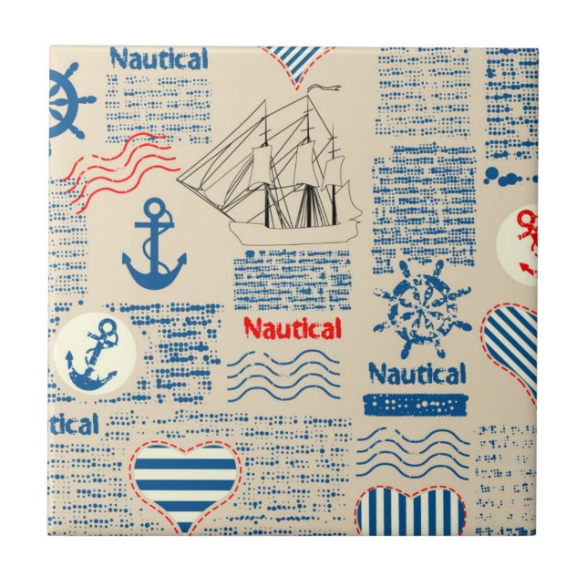 Azulejo De Cerámica Modelo náutico del periódico (Frente)