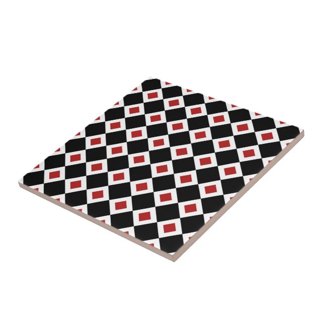 Azulejo De Cerámica Modelo negro, blanco, rojo del diamante (Lado)