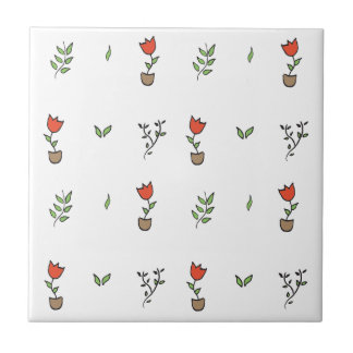 Azulejo De Cerámica Modelo Potted de la planta del tulipán rojo
