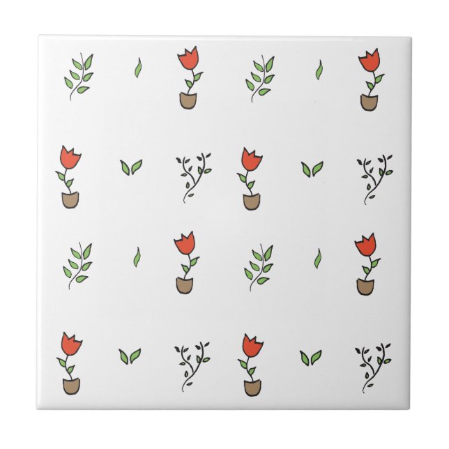 Azulejo De Cerámica Modelo Potted de la planta del tulipán rojo (Frente)