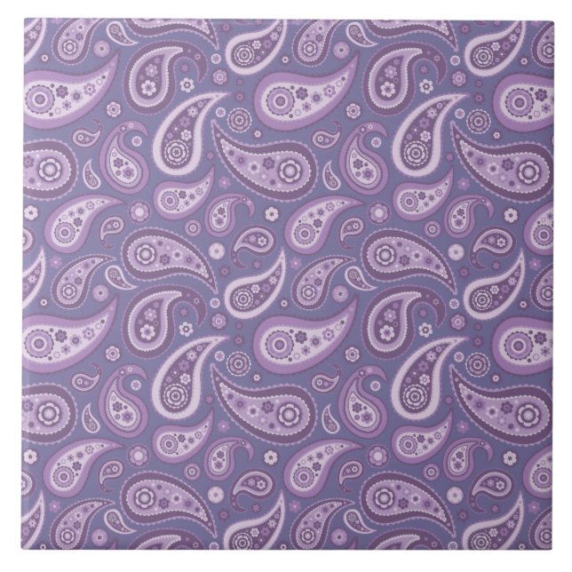 Azulejo De Cerámica Modelo púrpura retro de Paisley (Frente)