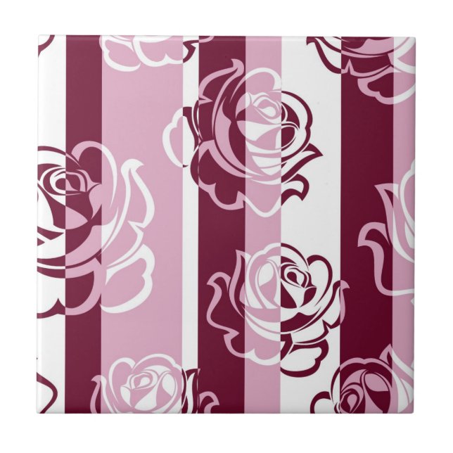 Azulejo De Cerámica Modelo rayado con los rosas (Frente)