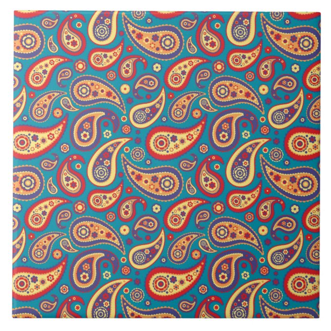 Azulejo De Cerámica Modelo retro de Paisley del arco iris (Frente)