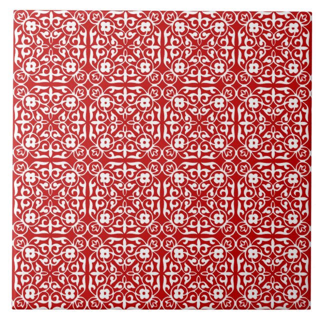 Azulejo De Cerámica Modelo, rojo y blanco medievales del damasco (Frente)