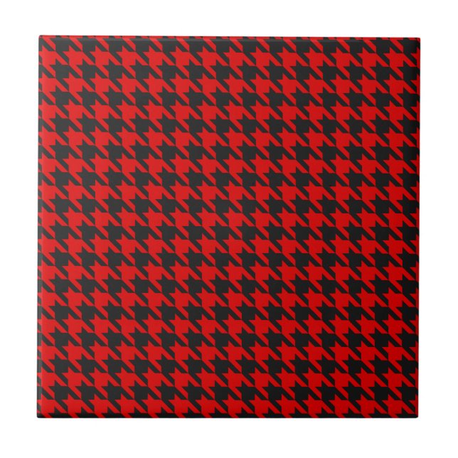 Azulejo De Cerámica Modelo rojo y negro de Houndstooth (Frente)