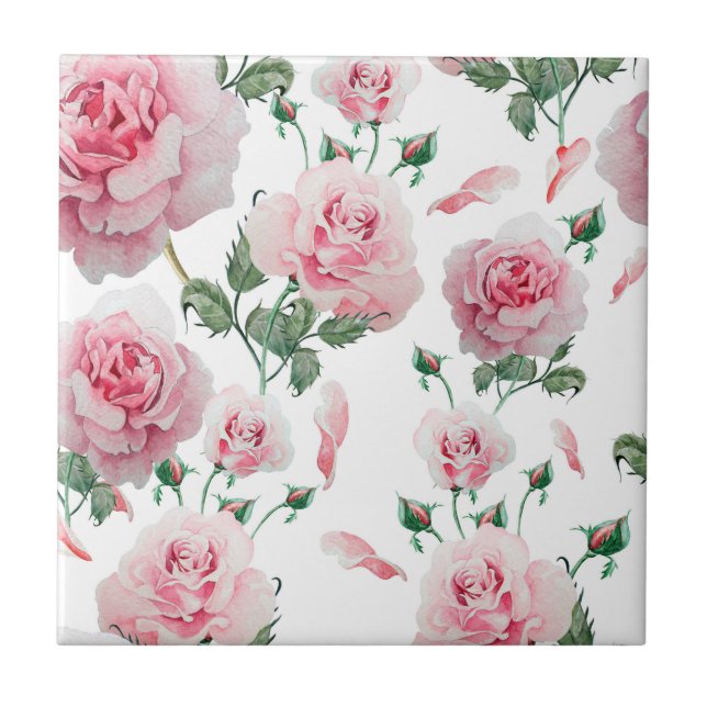 Azulejo De Cerámica Modelo rosado de los rosas de la dispersión (Frente)
