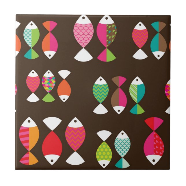 Azulejo De Cerámica Modelo subacuático 2 de los pescados retros (Frente)