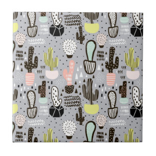 Azulejo De Cerámica Modelo texturizado dibujado mano del cactus