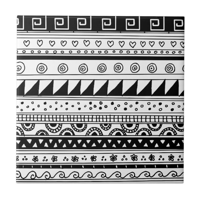 Azulejo De Cerámica Modelo tribal blanco y negro (Frente)