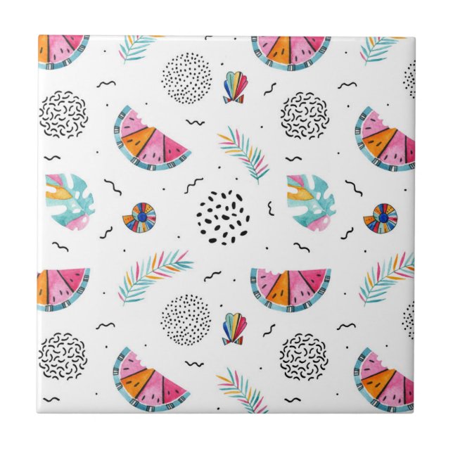 Azulejo De Cerámica Modelo tropical del verano del estilo de Memphis (Frente)