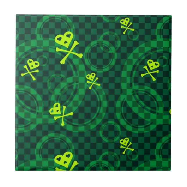 Azulejo De Cerámica Modelo verde de Emo con los círculos (Frente)