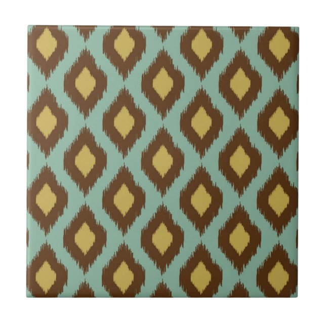 Azulejo De Cerámica Moderno amarillo azul del ikat tribal moderno (Frente)