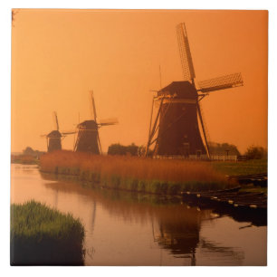Azulejo De Cerámica Molinos de viento al atardecer, Leidschendam, País