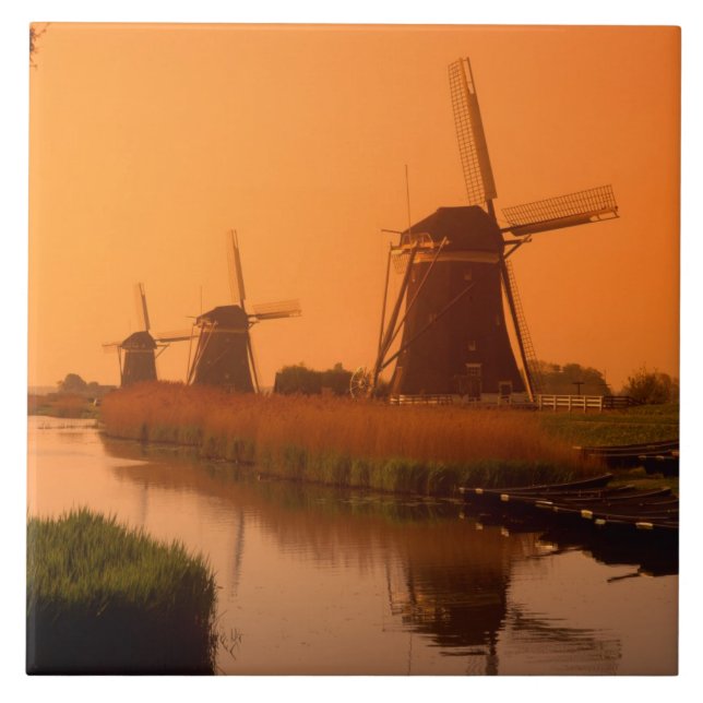 Azulejo De Cerámica Molinos de viento al atardecer, Leidschendam, País (Frente)