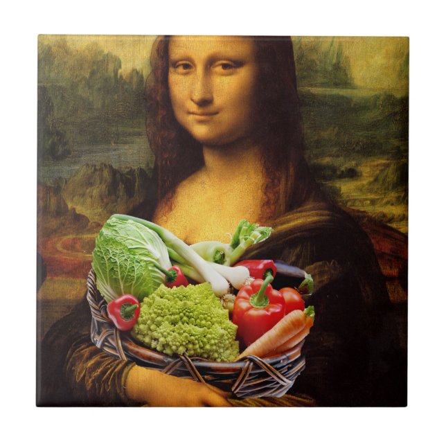 Azulejo De Cerámica Mona Lisa ama a las verduras (Frente)