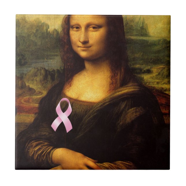 Azulejo De Cerámica Mona Lisa Con Cinta Rosa (Frente)