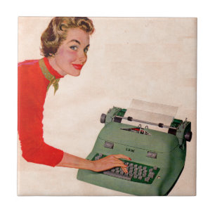 Azulejo De Cerámica Mona y su nueva máquina de escribir