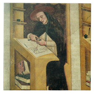 Azulejo De Cerámica Monje dominicano en su escritorio, del ciclo de