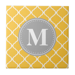 Azulejo De Cerámica Monograma amarillo girasol rojo marroquí
