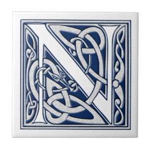 Azulejo De Cerámica Monograma Celta N