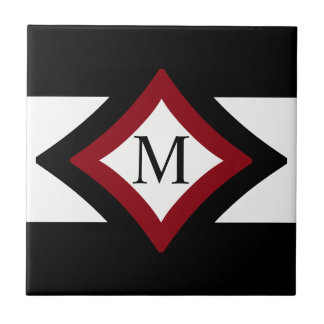 Azulejo De Cerámica Monograma con forma de diamante negro, rojo y blan