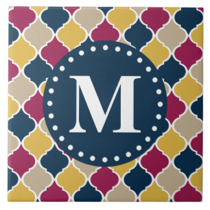 Azulejo De Cerámica Monograma de entramado marroquí de la marina de Fu