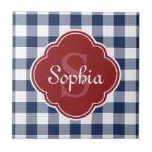 Monograma de la Marina Gingham Red Quatrefoil