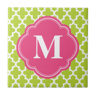 Azulejo De Cerámica Monograma de Personalizado marroquí verde y rosa m