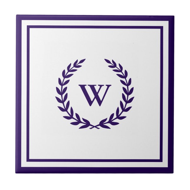 Azulejo De Cerámica Monograma Elegante Mosaico de la Marina Azul Cerám (Frente)