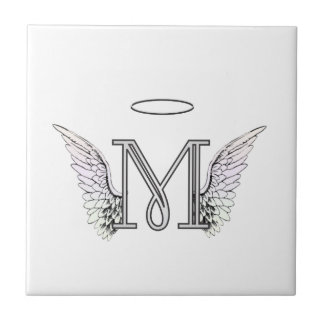 Azulejo De Cerámica Monograma inicial de la letra M con las alas y