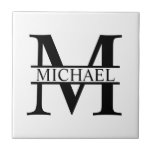 Azulejo De Cerámica Monograma y nombre personalizados<br><div class="desc">Regalos personalizados de Monograma y Nombre con monograma personalizado en estilo clásico de tipo de letra serif con caja de nombre en medio del monograma. Perfecto como decoradores de casa,  regalos para el hogar,  regalos para la familia,  recién casados y más.</div>