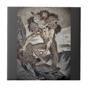 Azulejo De Cerámica Monstruo de tres cabezas