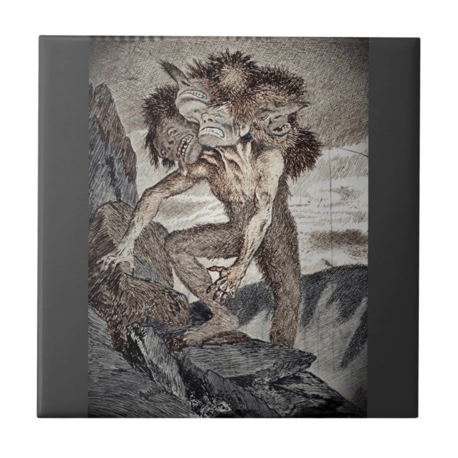 Azulejo De Cerámica Monstruo de tres cabezas (Frente)