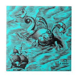 Azulejo De Cerámica Monstruo del Mar Ártico y barco de vela