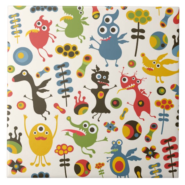 Azulejo De Cerámica Monstruos felices (Frente)