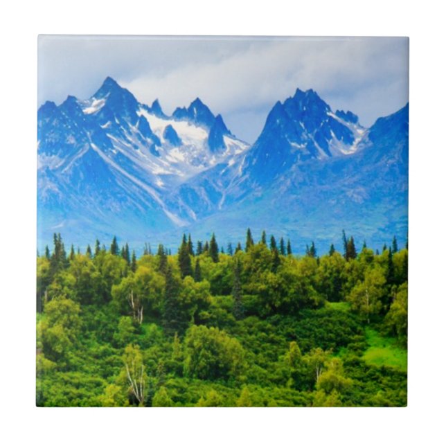 Azulejo De Cerámica Montañas majestuosas de Alaska (Frente)