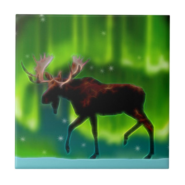 Azulejo De Cerámica Moose de las luces del norte (Frente)
