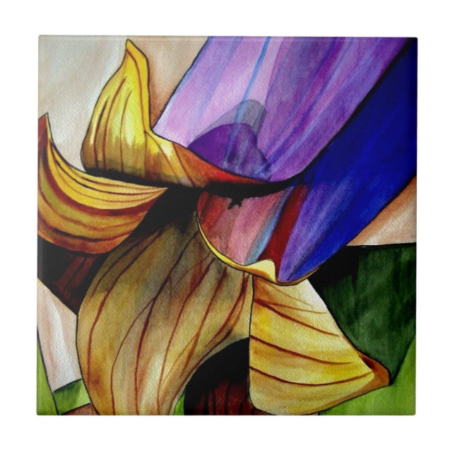 Azulejo De Cerámica Morado Fritillary flor original arte acuarela (Frente)