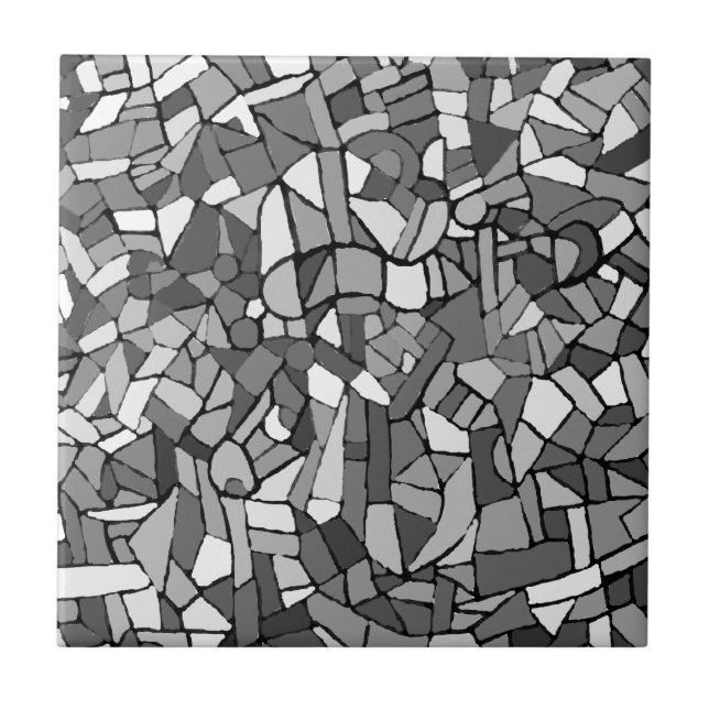 Azulejo De Cerámica Mosaico abstracto blanco y negro (Frente)