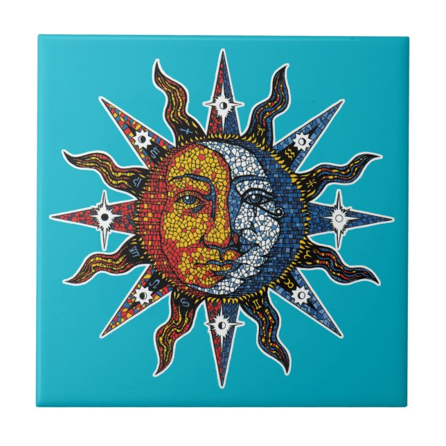 Azulejo De Cerámica Mosaico celestial Sun y luna (Frente)