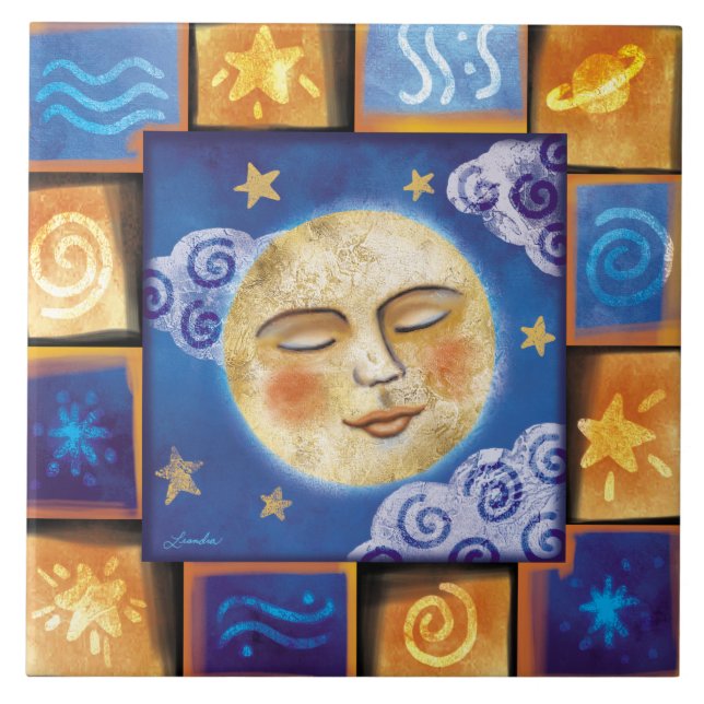 Azulejo De Cerámica Mosaico cerámico de la Luna Celestial (Frente)