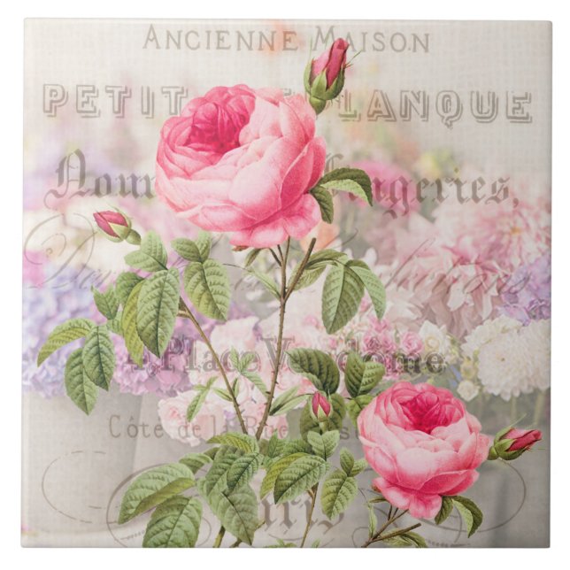 Azulejo De Cerámica Mosaico cerámico de rosas rosadas Redoun (Frente)