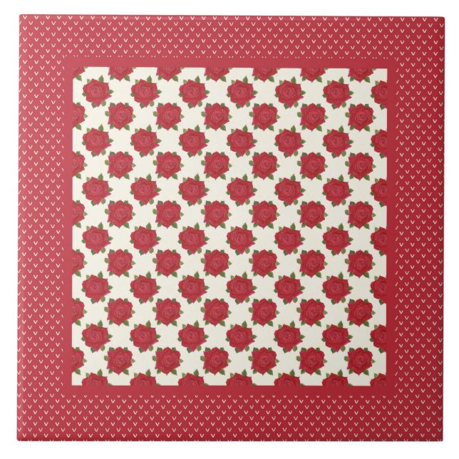 Azulejo De Cerámica Mosaico cerámico para Trivet: rosas rojas profunda (Frente)
