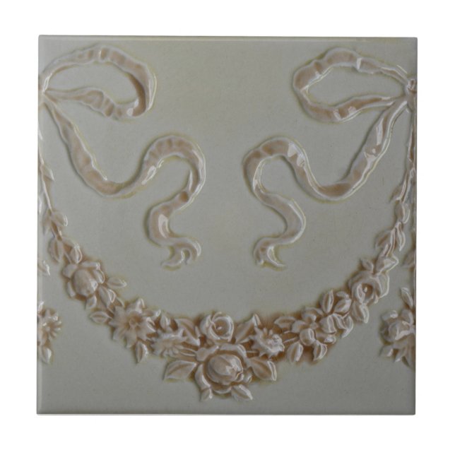 Azulejo De Cerámica Mosaico de borde floral antiguo Faux Dimensional (Frente)