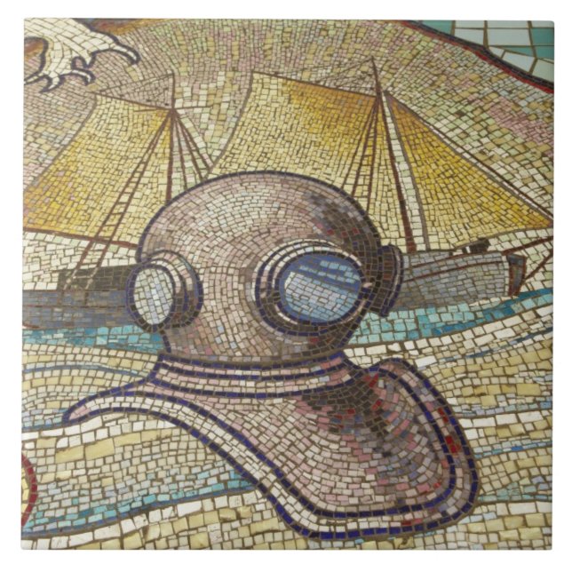 Azulejo De Cerámica Mosaico de casco de buzo antiguo (Frente)