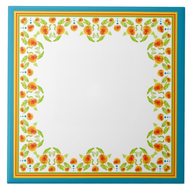 Azulejo De Cerámica Mosaico de cerámica de borde Marigolds de estilo r (Frente)