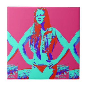 Azulejo De Cerámica mosaico de chica de pelirrojos bikini