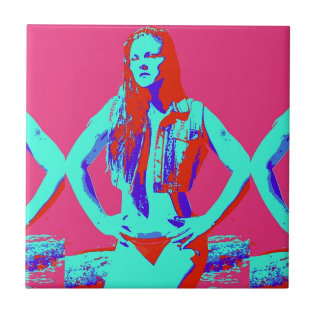 Azulejo De Cerámica mosaico de chica de pelirrojos bikini (Frente)